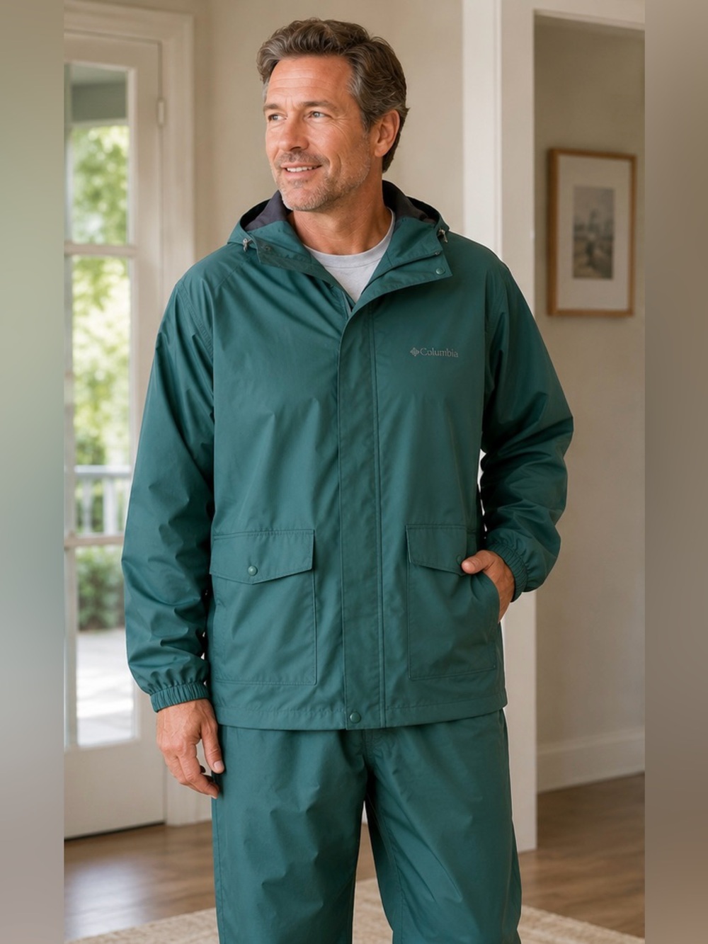 Vintage Columbia Rain Suit Green Waterproof Jacket & Pants Men’s Large - Picture 3 of 12
